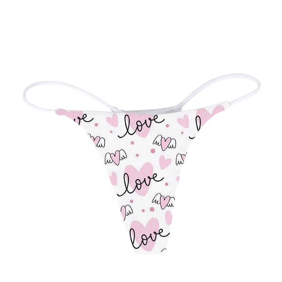 Yuncity Womens Valentines Day Panties Heart Printed Breathable Thong Valentine'S Day Underwear White L