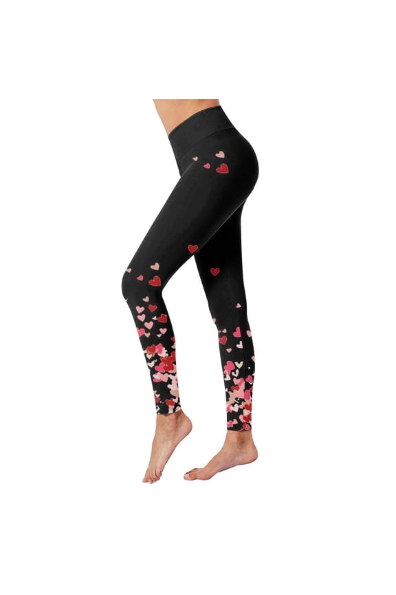 Womens Valentines Leggings Cute Holidays Love Heart Print Funny Graphic High Waist Tights Yoga Pants For Workout Running Athletic Women's Leggings S-Xxl Black