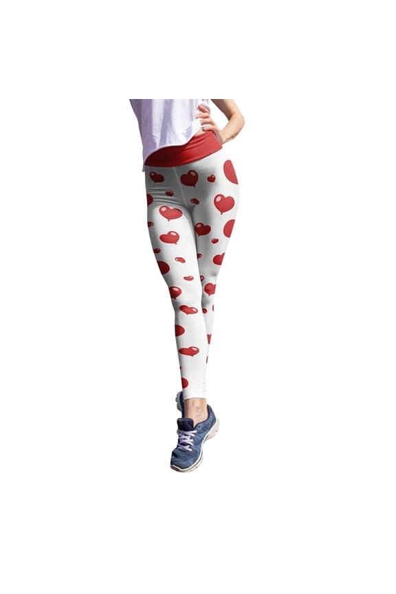 Womens Valentines Leggings Cute Holidays Love Heart Print Funny Graphic High Waist Tights Yoga Pants For Workout Running Athletic Women's Leggings S-Xxl White