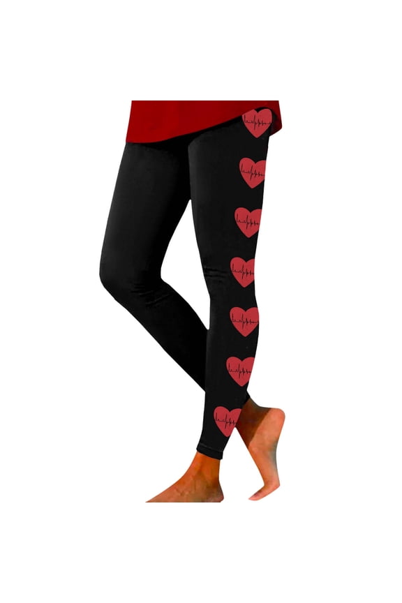 Womens Valentines Leggings Cute Holidays Love Heart Print Funny Graphic High Waist Tights Yoga Pants For Workout Running Athletic Women's Leggings S-Xxl Black