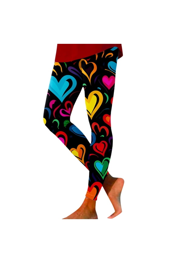 Womens Valentines Leggings Cute Holidays Love Heart Print Funny Graphic High Waist Tights Yoga Pants For Workout Running Athletic Women's Leggings S-Xxl Black
