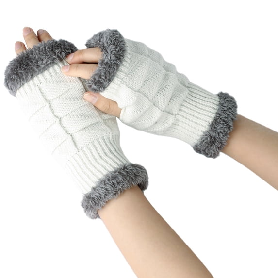 Yuncity Womens Winter Knitted Gloves Half Finger Open Finger Short Cozy ...