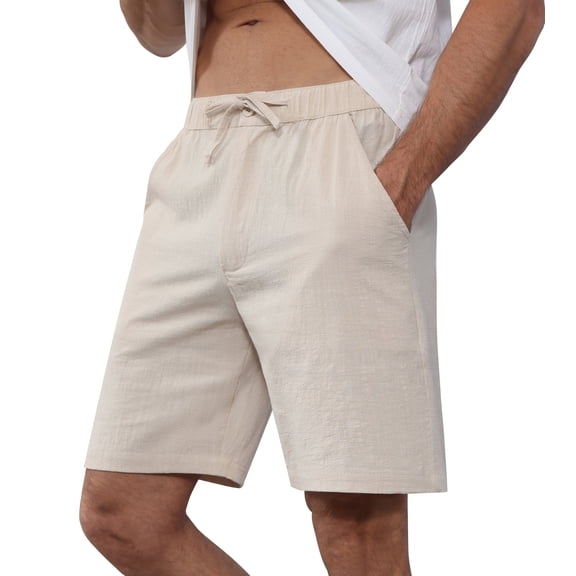 Yundobop Men's Linen Shorts Casual Classic Beach Shorts Elastic Waist Drawstring Summer Shorts Khaki-S