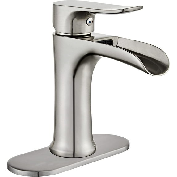 Yundoom Brushed Nickel Bathroom Faucet,Bathroom Sink Faucet,Waterfall Bathroom Faucet