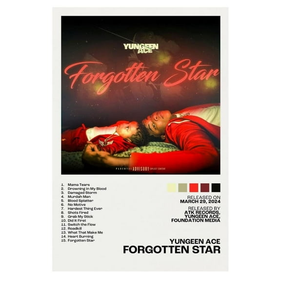 Yungeen Ace Forgotten Star Album Cover Music Poster Rap Home Decor For Living Room Hip-Hop Aesthetic Rapper Album Wall Art Records Poster Wall Decor For Bedroom