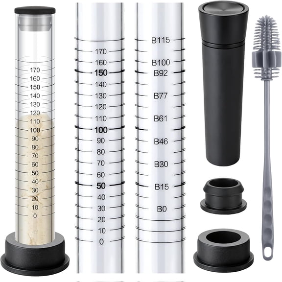 Yungyan Sourdough Aliquot Jar Kit Fermentation Tracker Sourdough Starter Tube Baking Supplies with Graduated Glass Tube Silicone Stopper Pump Cleaning Brush for Bread Proof Baking(Black)