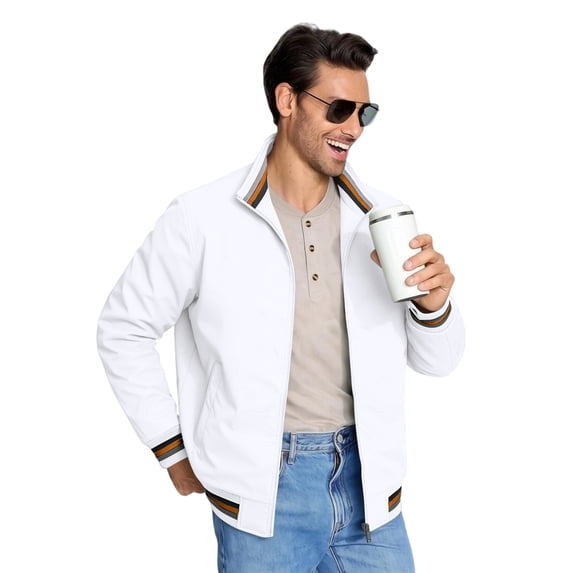 Yungyresw Contrast Trim Jacket Lightweight Varsity Jacket Ribbed Cuffs Men's Fashion Jacket for Street Fashion Autumn Wear