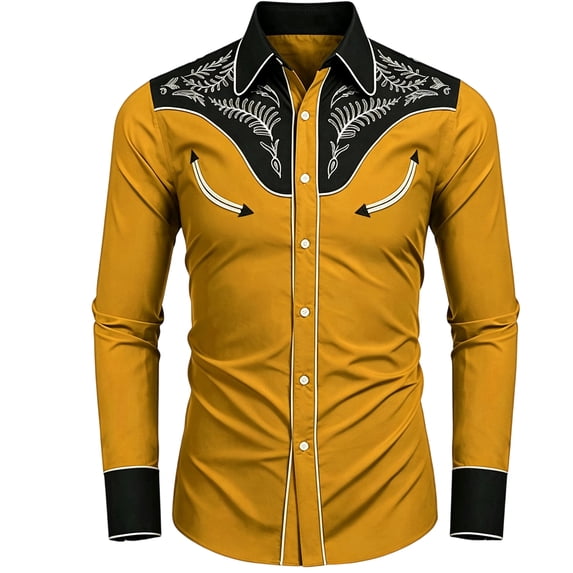Yungyresw Cowboy Shirt for Men Vintage Wash Long Sleeve Shirt Chest Flap Pockets Men's Western Shirts Stage Performance