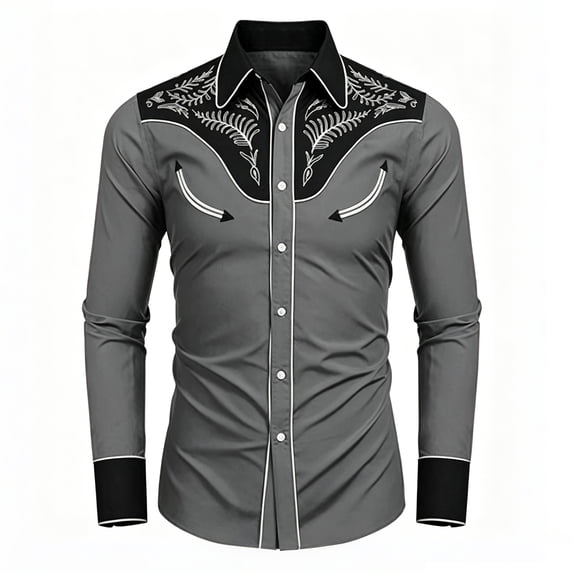 Yungyresw Cowboy Shirt for Men Vintage Wash Long Sleeve Shirt Chest Flap Pockets Men's Western Shirts Stage Performance