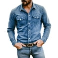 thumbnail image 1 of Yungyresw Denim Shirt Men Vintage Washed Casual Button Down Shrits Relaxed Fit Long Sleeve Workwear Shirt for Weekend, 1 of 4