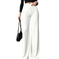 thumbnail image 1 of Yungyresw Dress Pants For Women Straight Wide Leg Solid Color Palazzo Pants Business Casual Trousers Office Work High Waist Pants White 2XL, 1 of 4