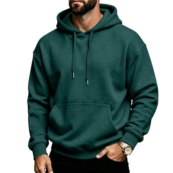 Yungyresw Essentials Hoodie for Men Adjustable Drawstring Long Sleeve Ribbed Cuffs Hoodies Kangaroo Pocket Pullover Fall Casual