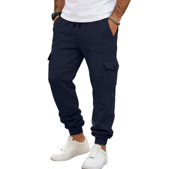 Yungyresw Fall Joggers Pants For Men Drawstring Waist Warming Tapered Athletic Trousers Soft Comfortable Casual Cargo Pants Navy XL