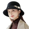 thumbnail image 1 of Yungyresw Fashion Cloche Hat For Women Vintage Felt Design Elegant Bucket Hats Short Brimmed Round Top Stylish Casual Cap Black, 1 of 4