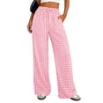 thumbnail image 1 of Yungyresw Gingham Pants Women Elastic Drawstring Waist Lightweight Casual Pants Straight Wide Leg Plaid Lounge Trousers Pink L, 1 of 7