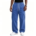thumbnail image 1 of Yungyresw Men's Baggy Cargo Pants Casual Wide Leg Drawstring Corduroy Joggers Pants Multi Pockets Streetwear Fall Winter Clothing Blue L, 1 of 7