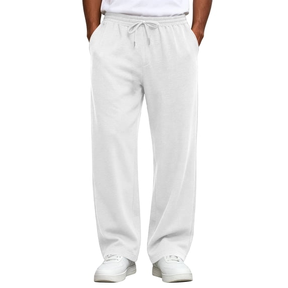 Yungyresw Men's Baggy Sweatpants Wide Leg Open Bottom Solid Lounge Pants Relaxed Fit Drawstring Lightweight Casual Trousers White M