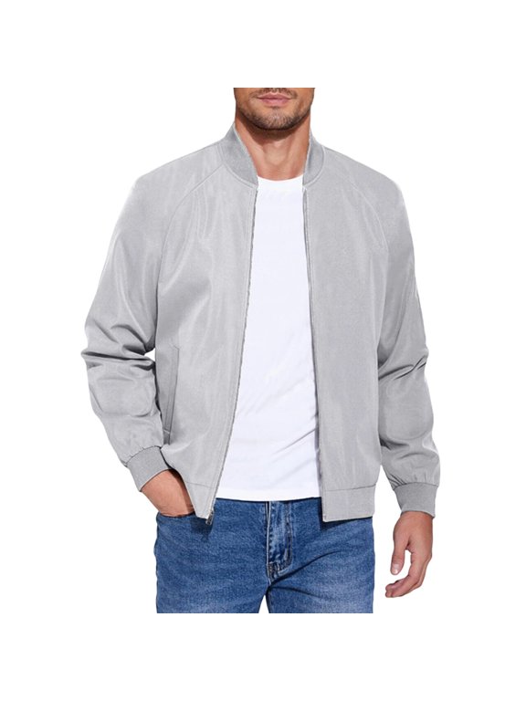 Men's Bomber Jacket Lightweight Baseball Jacket Ribbed Cuffs Zip-up Jacket for Street Fashion Autumn Wear