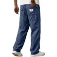 thumbnail image 1 of Yungyresw Men's Solid Linen Casual Pants Breathable Lightweight Athletic Trousers With Multi Pockets Relaxed Fit Work Trousers Navy M, 1 of 5