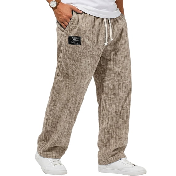 Yungyresw Mens Casual Loose Pants Wide Leg Relaxed Fit Elastic Waist Baggy Pants Fall Lightweight Comfortable Lounge Trousers Khaki 4XL