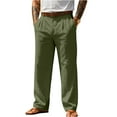 thumbnail image 1 of Yungyresw Mens Casual Pants Solid Elastic Waist Loose Fit Straight Leg Slacks Daily Office Work Lightweight Pants With Pocket NO Belt Deep Green L, 1 of 4