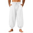 thumbnail image 1 of Yungyresw Mens Harem Pants Casual Drawstring Waist Baggy Wide Leg Jogger Pants Fall Outdoor Running Workout Athletic Trousers White XL, 1 of 8