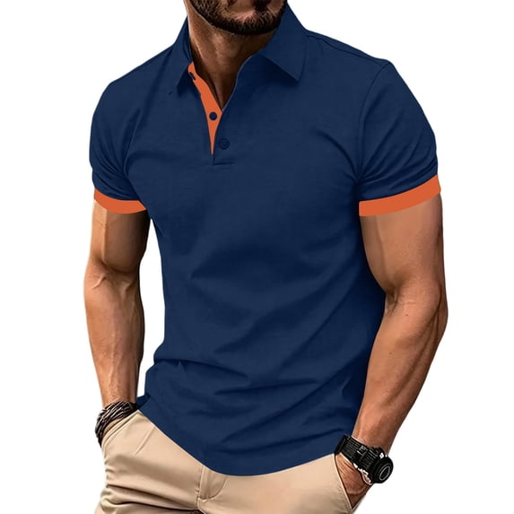 Yungyresw Polo Shirt for Men Slim Fit Short Sleeve Polo Contrast Trim Button Placket T-Shirt for Summer Wear Casual