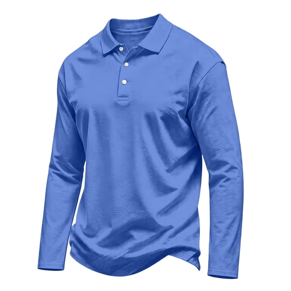 Yungyresw Polo Shirts for Men Solid Color Loose Fit TShirts Breathable Fabric Long Sleeve Polo for Spring Wear