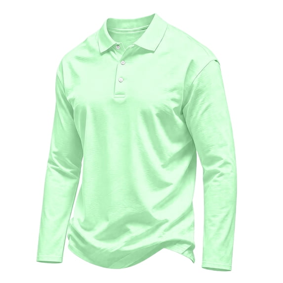 Yungyresw Polo Shirts for Men Solid Color Loose Fit TShirts Breathable Fabric Long Sleeve Polo for Spring Wear