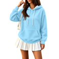 thumbnail image 1 of Yungyresw Solid Color Sweatshirs for Women Drawstring Hoodie Ribbed Hem Long Sleeve Pullover Oversized Fit Kangaroo Pocket Winter Layering, 1 of 8