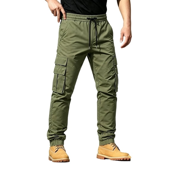 Yungyresw Straight Leg Cargo Pants Men Lightweight Relaxed Fit Work Pants With Pockets Cuffed Hem Stretch Workout Hiking Trousers L