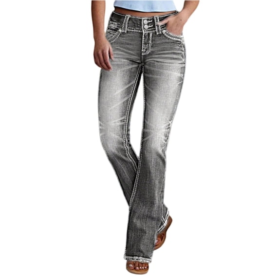 Yungyresw Straight Leg Jeans For Women Mid Rise Relaxed Fit Y2K Denim Pants Button Down Stretchy Fall Winter Casual Trousers Gray XL