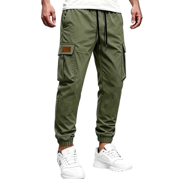 Yungyresw Straight Leg Jogger Pants For Men Casual Drawstring Multi Pocket Sport Athletic Pants Relaxed Fit Hiking Workout Trousers Deep Green L