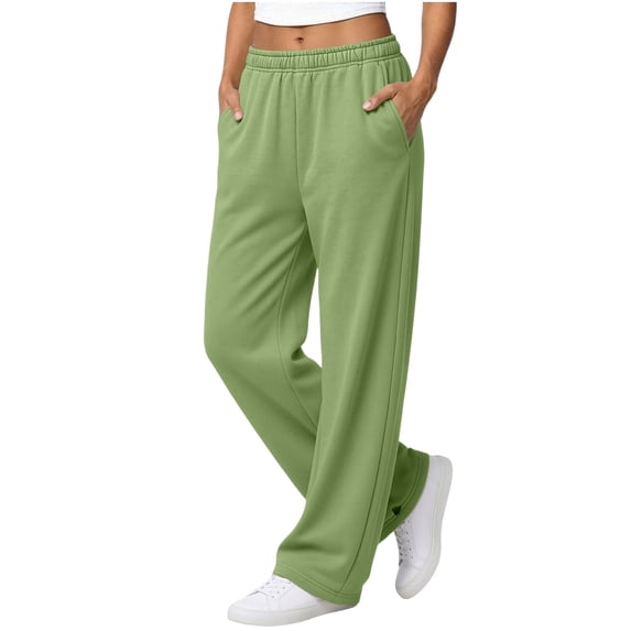 Yungyresw Straight Leg Sweatpants Womens Wide Leg Baggy Casual Athletic Pants Elastic Waist Solid Color Trendy Fall Clothes Light Green L
