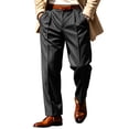 thumbnail image 1 of Yungyresw Striped Dress Pants For Men Pleated Straight Leg Office Work Pants Relaxed Fit Classic Formal Trousers Fall Winter Outfit Black L, 1 of 10