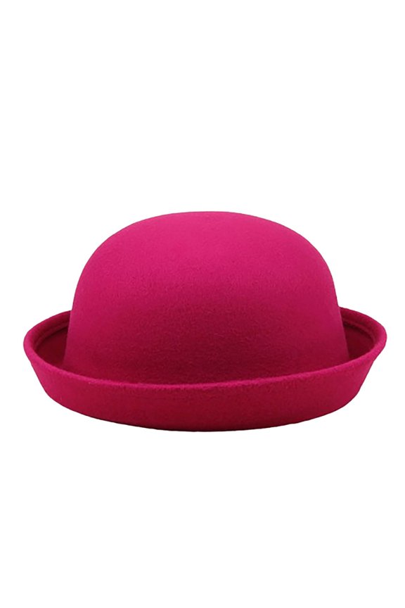 Unisex Fashion Bowler Hat Lightweight Solid Color Roll Up Brimmed Dressy Round Top Hat Party Dress Ups Party Hat Hot Pink One Size