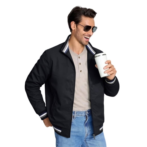 Yungyresw Varsity Jacket Ribbed Collar Baseball Jacket Full Zipper Slim Fit Jacket for Casual Wear Street Fashion