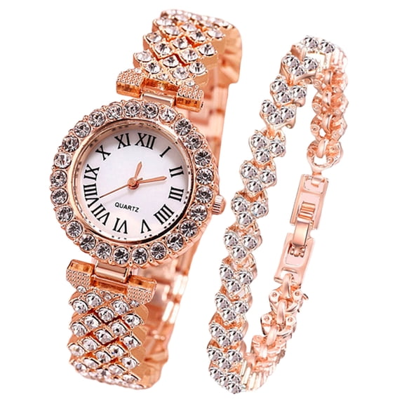 Yungyresw Women Roman Numeral Dial Quartz Watch Fashion Elegant Round Analog Dress Wrist Watch Outdoor Jewelry Style Accessory Rose Gold