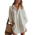 thumbnail image 1 of Yungyresw Women's V Neck Casual Shirt Dress Collar Button Down Loose Long Sleeve Mini Dresses Blouse, 1 of 8
