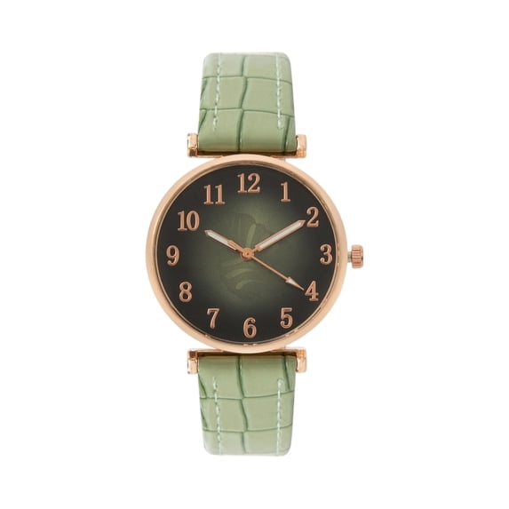 Yungyresw Women's Watches PU Leather Textured Band Digital Casual Dress Wristwatches Office Casual Minimal Fashion Work Watch Green
