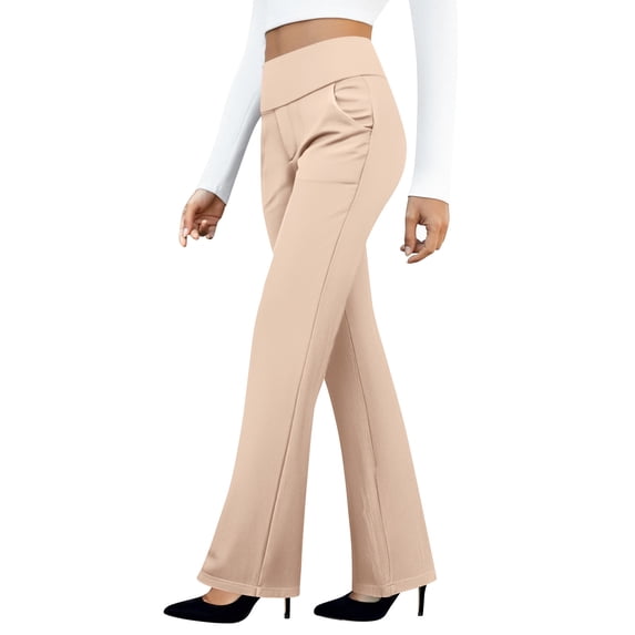 Yungyresw Womens Dress Pants Stretchy Work Pants Business Casual Slacks with 41 Pockets Pull On Office Trousers Khaki M