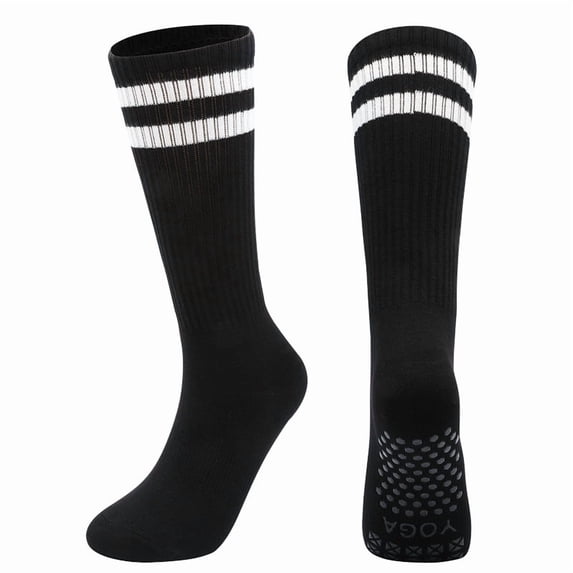 Yungyresw Womens Non Slip Yoga Socks All Season Comfortable Athletic Mid Calf Socks Fitness Workout Casual Stockings Black One Size