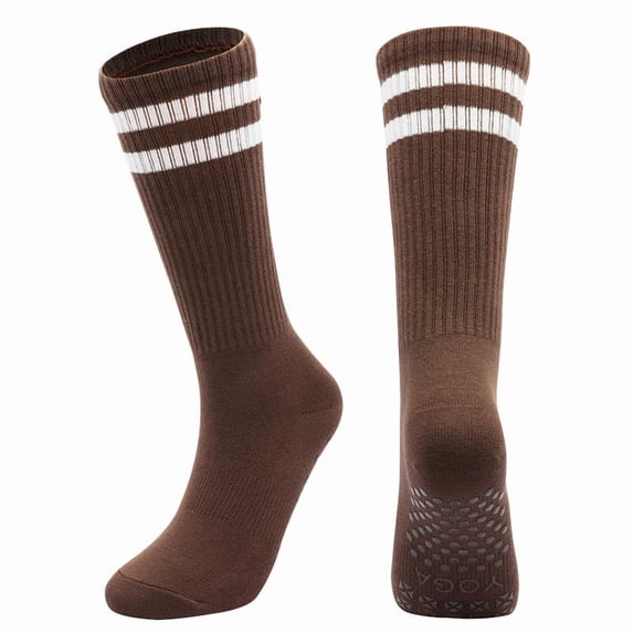 Yungyresw Womens Non Slip Yoga Socks All Season Comfortable Athletic Mid Calf Socks Fitness Workout Casual Stockings Brown One Size