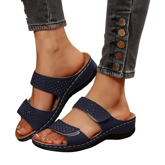 Yungyresw Womens Orthopedic Sandals Slip on Non Slip Arch Support Summer Flat Sandals Breathable Work Shoes Comfort Orthopedic Shoes Navy 41