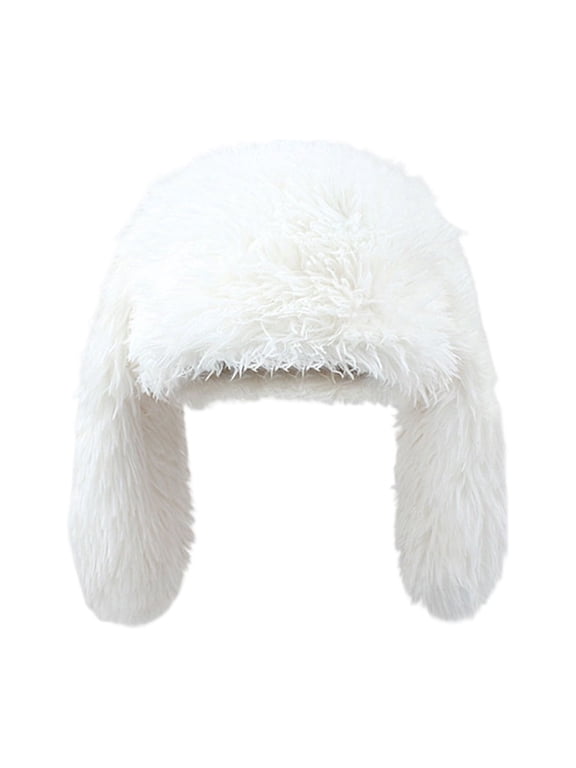 Womens Plush Trapper Hat Solid Color Y7K Cute Warming Hat Fall Winter Outdoor Skiing Comfortable Soft Warm Cap White
