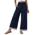 thumbnail image 1 of Yungyresw Womens Wide Leg Palazzo Pants Lace Hem Elastic Smocked Waist Casual Pants Lightweight Straight Trousers With Pockets Navy L, 1 of 4