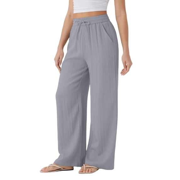 Yungyresw Womens Wide Leg Palazzo Pants Solid Drawstring Lightweight Baggy Pants Casual Comfort Flowy Women Pants With Pocket Gray M