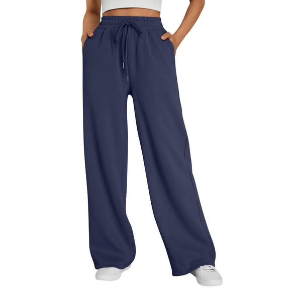 Yungyresw Womens Wide Leg Sweatpants Casual High Waisted Lounge Baggy Sweat Pants Fall Winter Comfortable Athletic Trousers Navy L