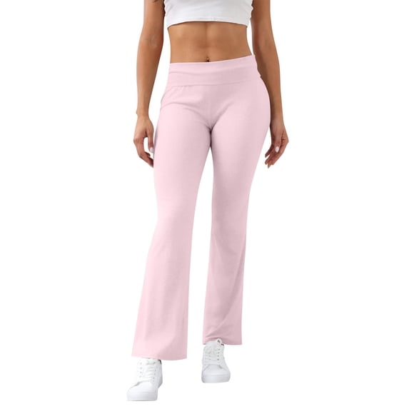 Yungyresw Yoga Flare Pants for Women Petite Low Rise Foldover Flared Pants Bell Bottom Leggings Wide Leg Tummy Control Leggins XL