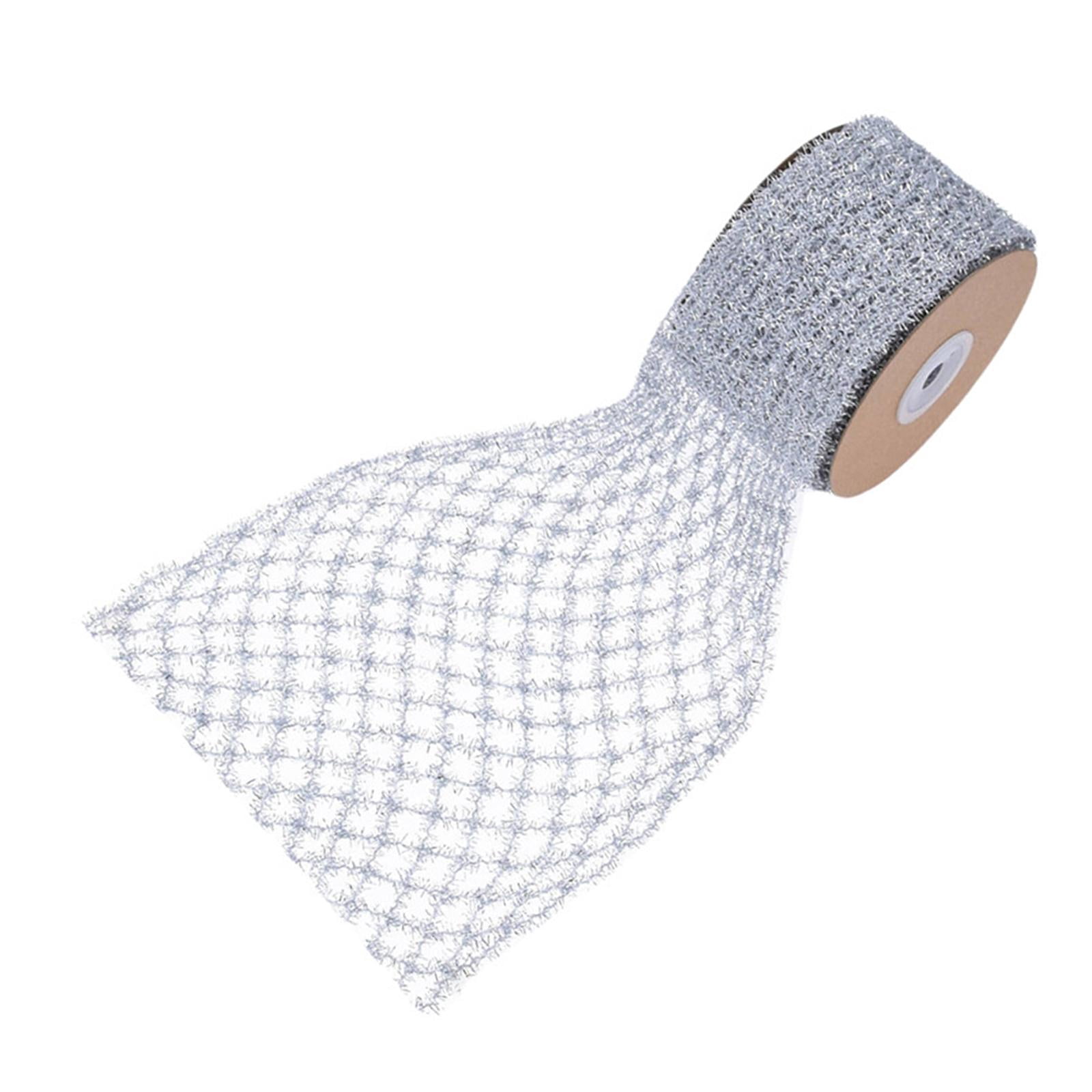 Yunhgft 1 Roll Glitter Wired Ribbon Home Decoration Stretchable Sparkling Trim Christmas Silver
